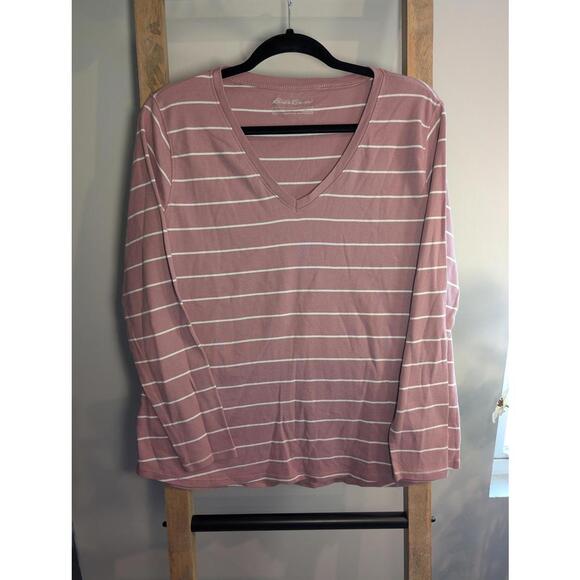 Eddie Bauer Women's Long Sleeve V-Neck Striped Top Large - Picture 1 of 5